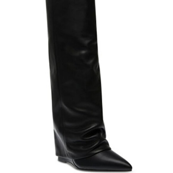 Steve Madden Women Corenne Cuffed Wedge Tall Black Leather Dress Boot NWOB sz 6 - Picture 15 of 15